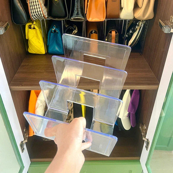 Organizador de Bolsas em Acrílico Com Divisórias p/ 4 Bolsas